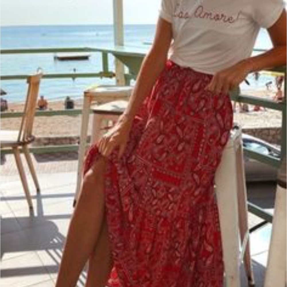 Source Unknown Red Wrap Maxi Skirt with Slit